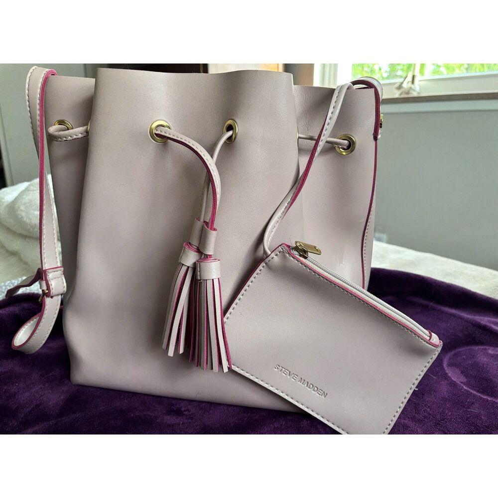Steve Madden Bucket Blush and Magenta Bucket Bag Drawstring Purse